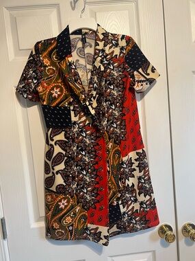 Zara Multi-Print Short Sleeve Dress - Red, Black, Cream, Olive